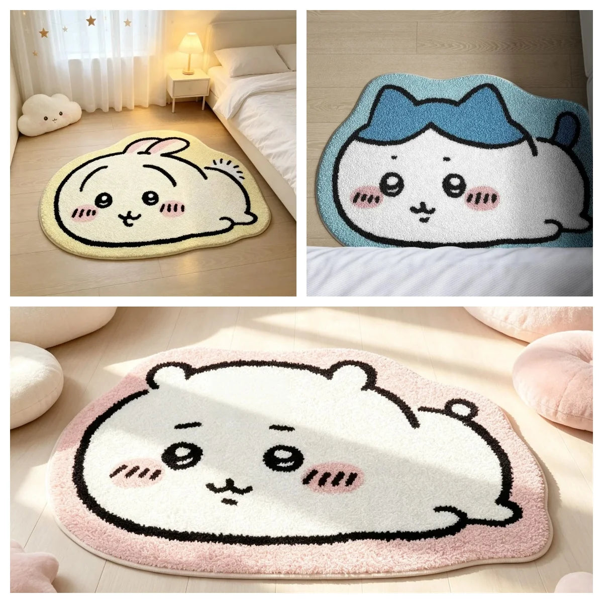 -Chiikawa Cartoon Rug Anime Hachiware Usagi Plush Floor Mat Bathroom Non-Slip Carpet Car Cushion Soft Living Room Decor-