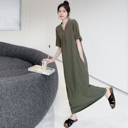 Retro Hepburn Zipper Dress Summer Loose Casual Slightly Fat