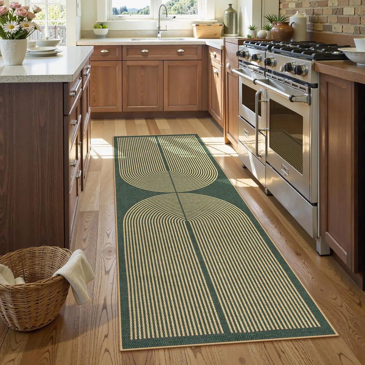 VIKAMA Simple And Retro Line Long Corridor Carpets, Washable Kitchen Carpets, Laundry Room Carpets, And Home Decorations