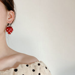 New Exaggerated Face Small Tea Series Red Strawberry Pearl Resin Earrings