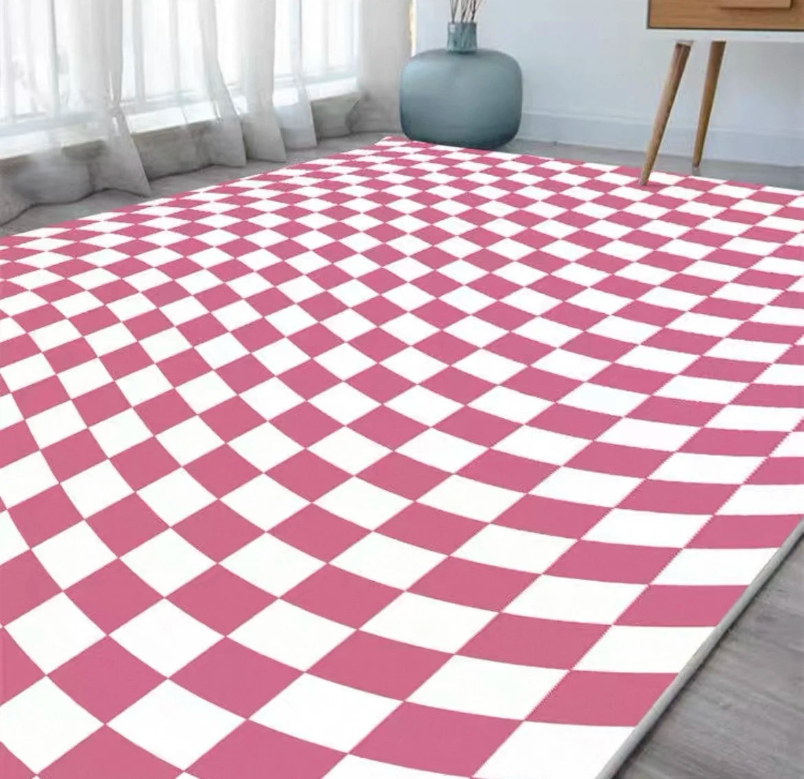 VIKAMA Checkerboard Carpet Living Room Modern Simple Nordic Bedroom Room Bedside Coffee Table Sofa Plaid Carpet Home Decoration