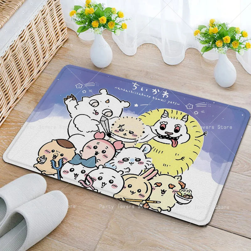 Anime Chiikawas Flannel Carpets Anime Anti-slip Floor Mats Cartoon Living Room Bathroom Rectangle Doormats Home Decor Women Gift
