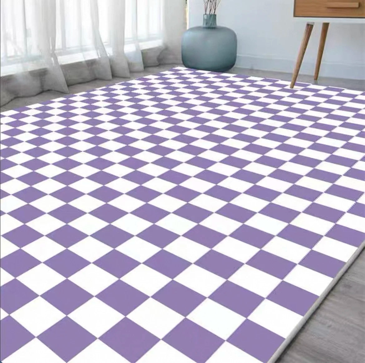 VIKAMA Checkerboard Carpet Living Room Modern Simple Nordic Bedroom Room Bedside Coffee Table Sofa Plaid Carpet Home Decoration