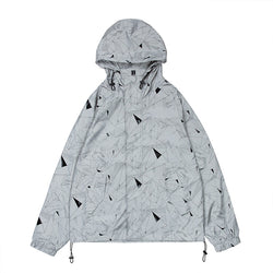 Korean Style Stand-up Collar Hooded Casual Reflective Jacket