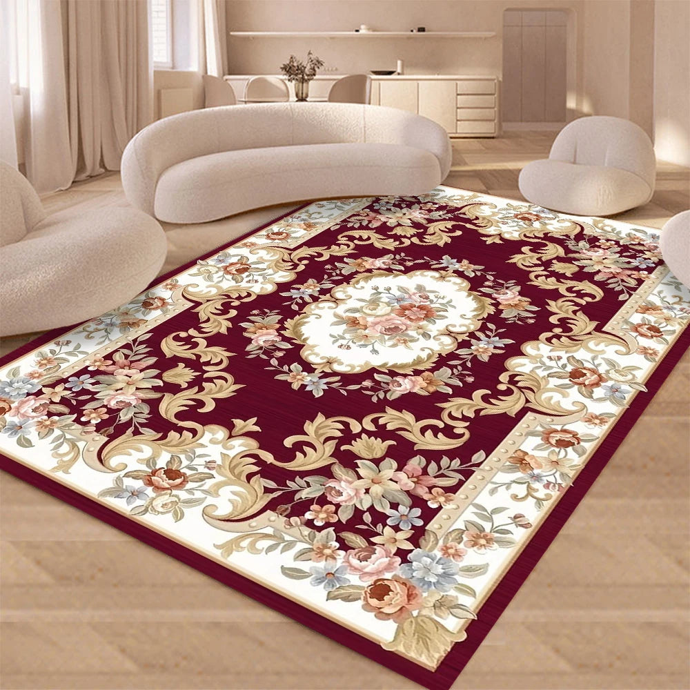 European Retro Floral Large Carpet for Living Room Luxury Decoration Rug Non-slip Bedroom Cloakroom Washable Soft Mat