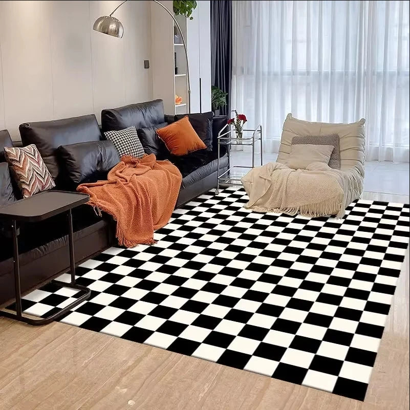 VIKAMA Checkerboard Carpet Living Room Modern Simple Nordic Bedroom Room Bedside Coffee Table Sofa Plaid Carpet Home Decoration