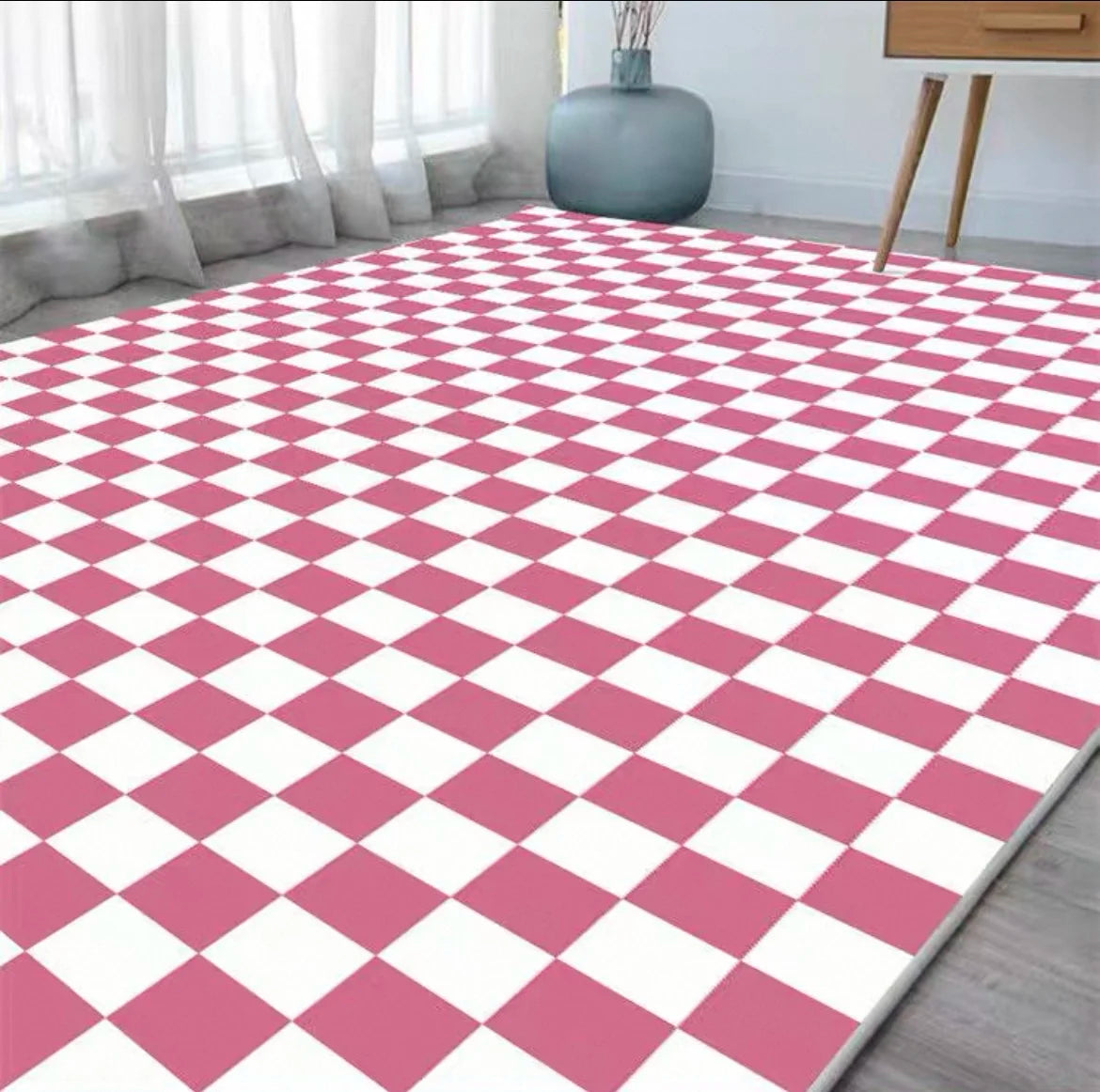 VIKAMA Checkerboard Carpet Living Room Modern Simple Nordic Bedroom Room Bedside Coffee Table Sofa Plaid Carpet Home Decoration