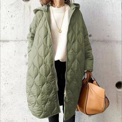 Autumn And Winter New Diamond Lattice Hooded Cotton Coat Jacket Women's Top — Taille XS