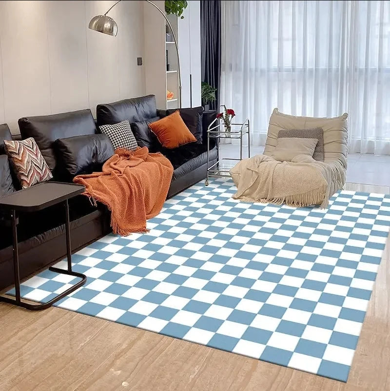 VIKAMA Checkerboard Carpet Living Room Modern Simple Nordic Bedroom Room Bedside Coffee Table Sofa Plaid Carpet Home Decoration