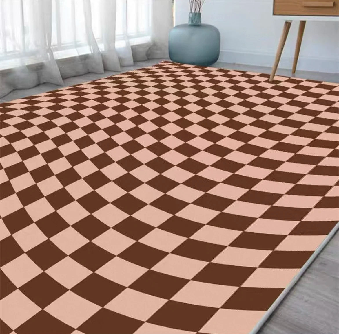 VIKAMA Checkerboard Carpet Living Room Modern Simple Nordic Bedroom Room Bedside Coffee Table Sofa Plaid Carpet Home Decoration