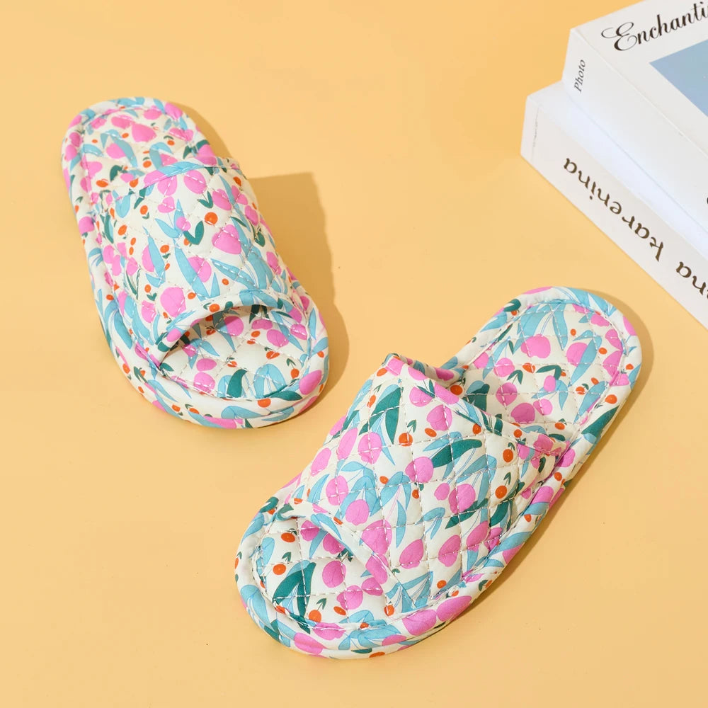 Summer Women Home Slippers Soft Cotton Floral Floor Shoes Antislip Indoor Slippers Fashion Lightweight Bedroom Shoes