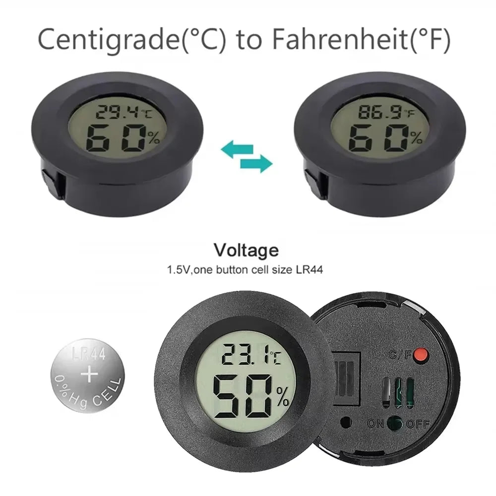 Round Digital LCD Thermometer For Car Indoor Room Cigar Wine Cabinet Digital Temperature Humidity Meter Pet Acrylic Box