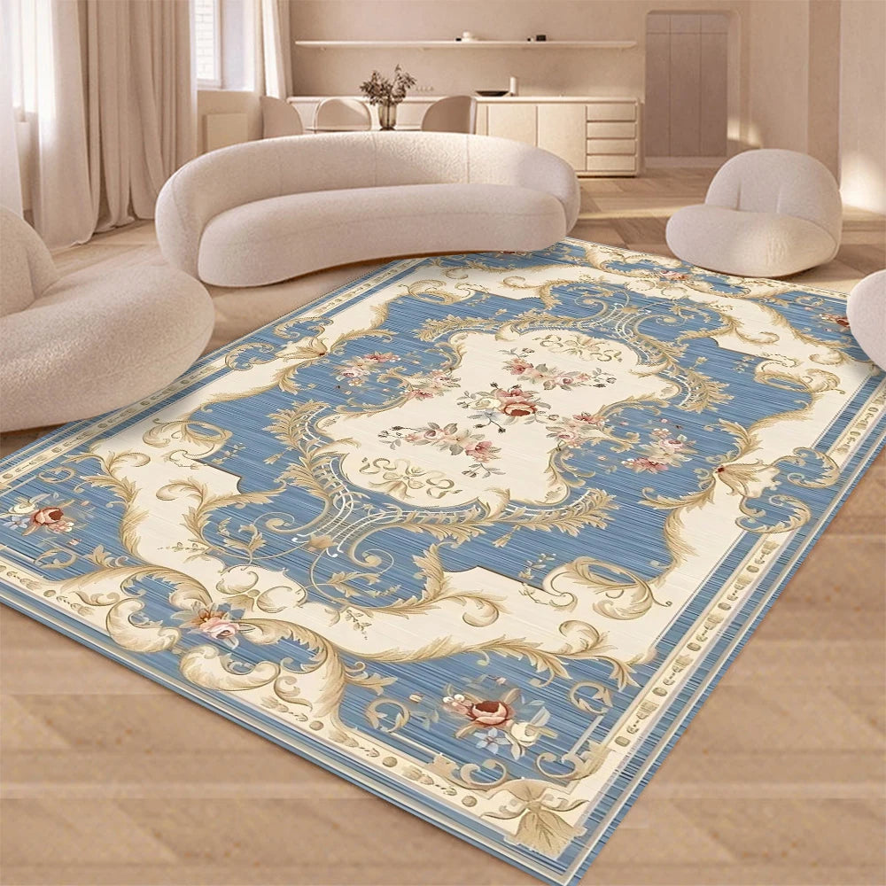 European Retro Floral Large Carpet for Living Room Luxury Decoration Rug Non-slip Bedroom Cloakroom Washable Soft Mat