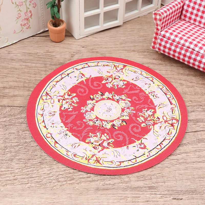 1:12 Dollhouse Miniature Round Floor Rug Cover Oval Carpet Floor Mat Model Bedroom Living Room Decor Toy Doll House Accessories