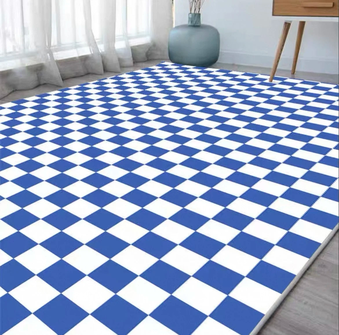 VIKAMA Checkerboard Carpet Living Room Modern Simple Nordic Bedroom Room Bedside Coffee Table Sofa Plaid Carpet Home Decoration