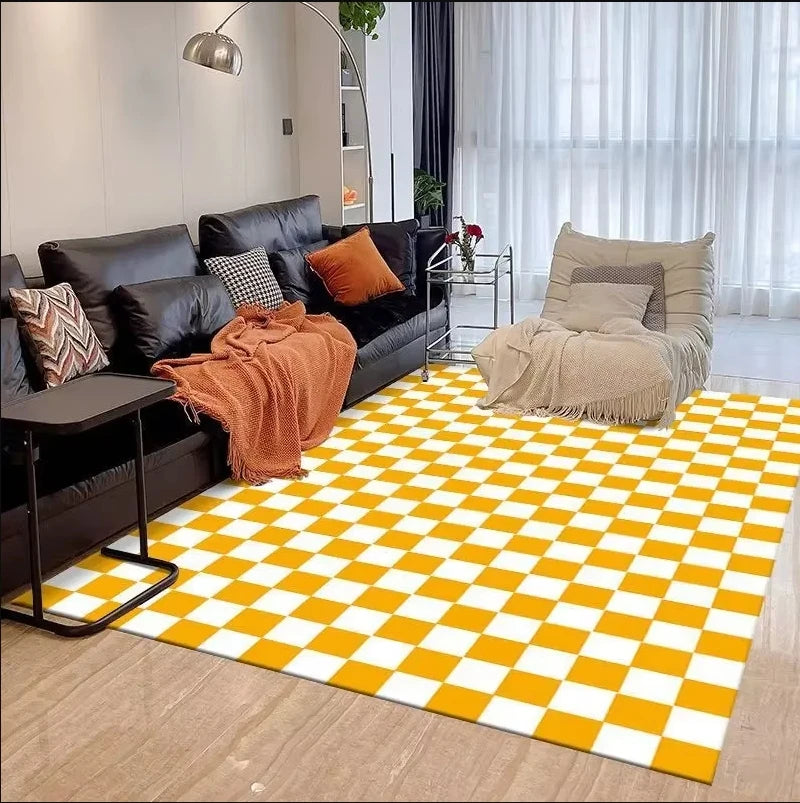 VIKAMA Checkerboard Carpet Living Room Modern Simple Nordic Bedroom Room Bedside Coffee Table Sofa Plaid Carpet Home Decoration