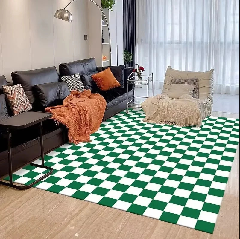 VIKAMA Checkerboard Carpet Living Room Modern Simple Nordic Bedroom Room Bedside Coffee Table Sofa Plaid Carpet Home Decoration