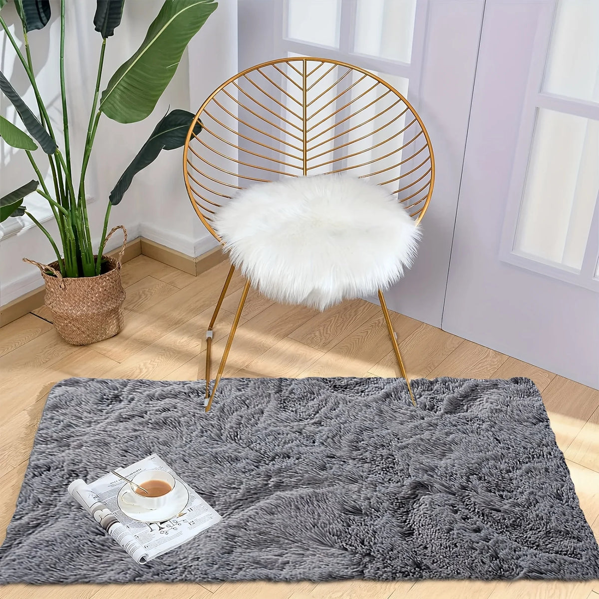 VIKAMA Luxurious Fluffy Area Rug Soft Plush Carpet Silk Wool Sofa Bedside Rug Children's Room Living Room Bedroom Mat Home Decor