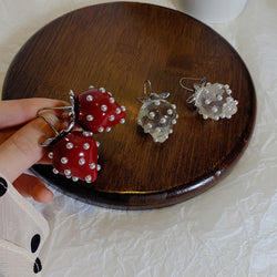 New Exaggerated Face Small Tea Series Red Strawberry Pearl Resin Earrings