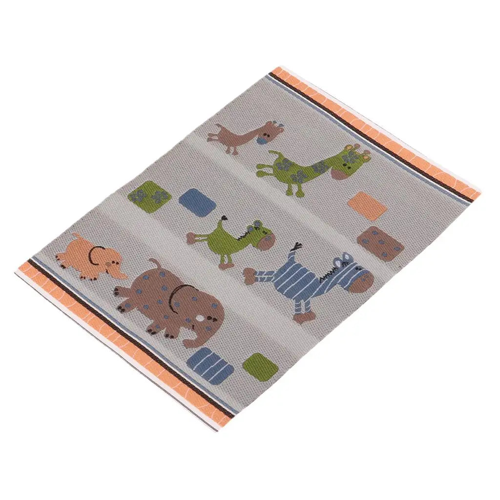 Cartoon Style Animal Print Rug Dollhouse Miniature Carpet Living Room Floor Covering for 1 12 Mini Furniture Set