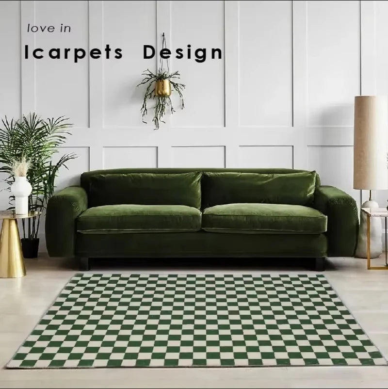 VIKAMA Checkerboard Carpet Living Room Modern Simple Nordic Bedroom Room Bedside Coffee Table Sofa Plaid Carpet Home Decoration