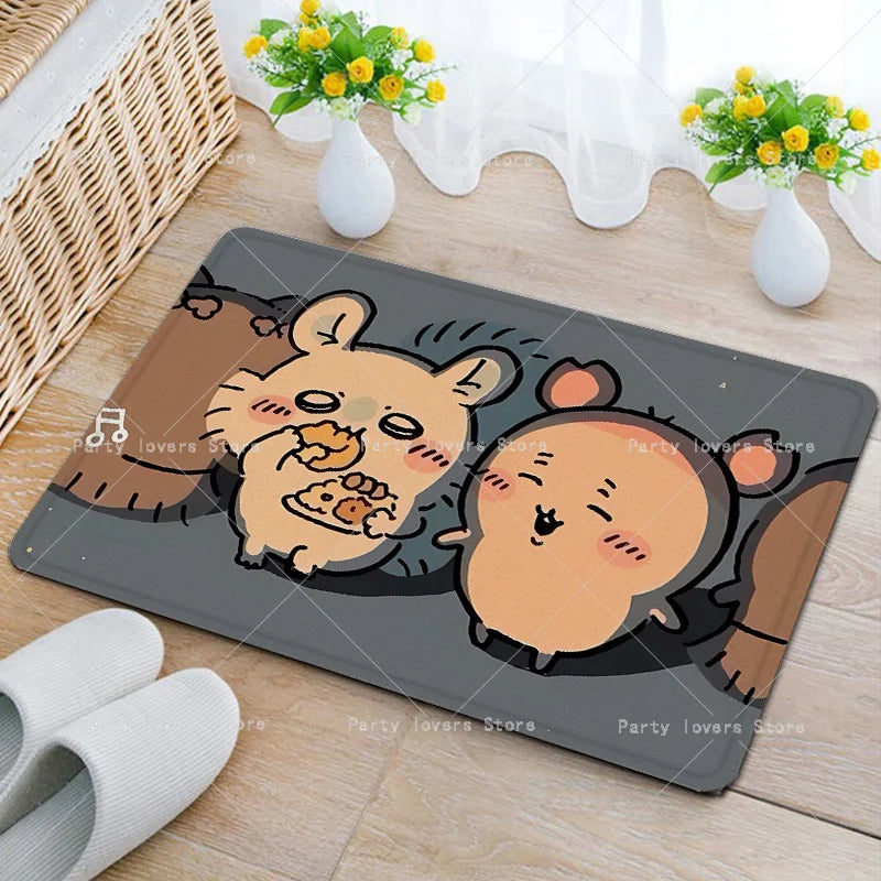 Anime Chiikawas Flannel Carpets Anime Anti-slip Floor Mats Cartoon Living Room Bathroom Rectangle Doormats Home Decor Women Gift
