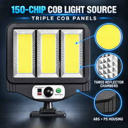 Solar Powered Rechargeable Motion Sensor COB LED Work Light 1500mAh For Auto W781 3 Battery