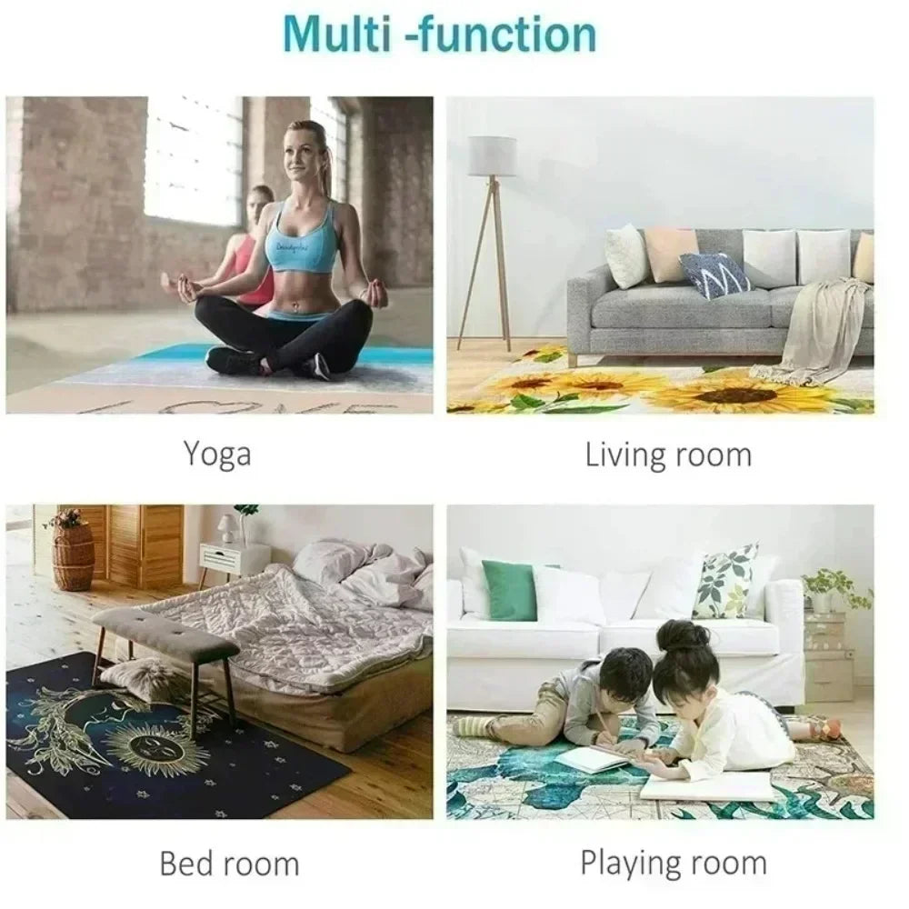Retro Round Boho Living Room Carpet Ethnic Style Full Cover Bedroom Study Floor Mat Home Rocking Chair Non-slip Carpet