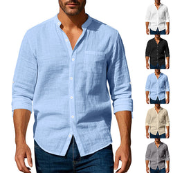 Long Sleeve Stand Collar Shirt With Pockets Casual Men's Clothing — photo 1