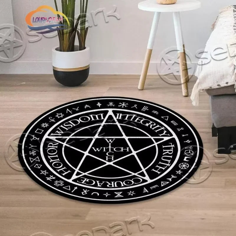 VIKAMA Black Round Five-Pointed Star Carpet Satan Devil Trap Carpet Non-Slip Rug Live Room Floor Ma Bedroom Carpet Home Decorati