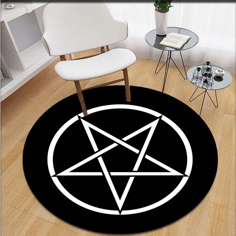 VIKAMA Black Round Five-Pointed Star Carpet Satan Devil Trap Carpet Non-Slip Rug Live Room Floor Ma Bedroom Carpet Home Decorati
