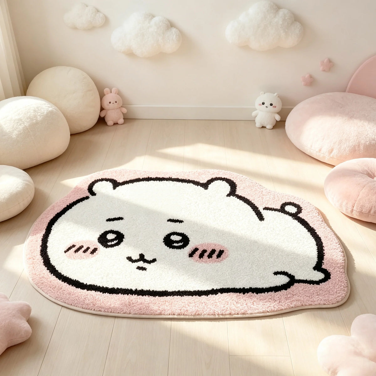 -Chiikawa Cartoon Rug Anime Hachiware Usagi Plush Floor Mat Bathroom Non-Slip Carpet Car Cushion Soft Living Room Decor-