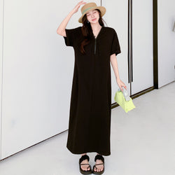 Retro Hepburn Zipper Dress Summer Loose Casual Slightly Fat