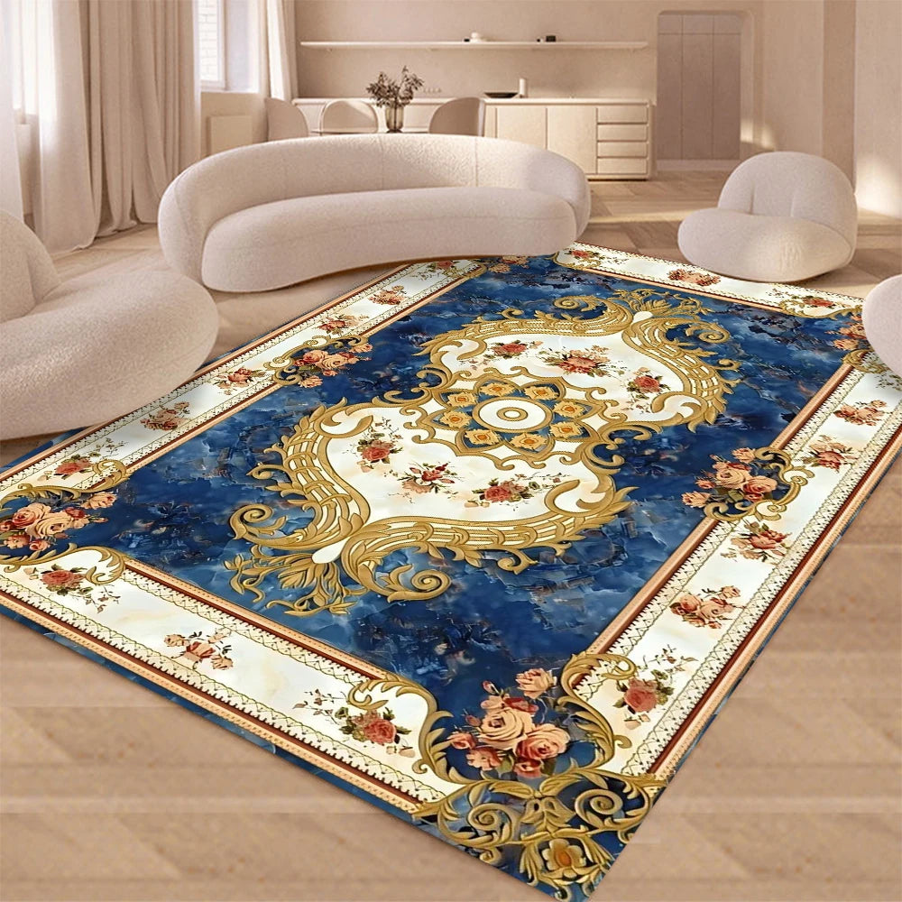 European Retro Floral Large Carpet for Living Room Luxury Decoration Rug Non-slip Bedroom Cloakroom Washable Soft Mat