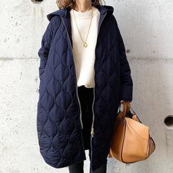Autumn And Winter New Diamond Lattice Hooded Cotton Coat Jacket Women's Top — Taille XS