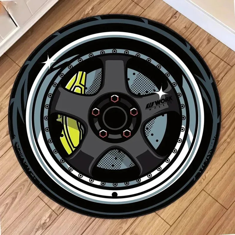 VIKAMA Car Hub Round Cushion Soft Non-Slip Living Room Bedroom Carpet Modified Car Enthusiasts Home Decoration