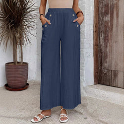 Women's Casual Pants Elastic High Waist Loose Solid Color Wide-leg Pants