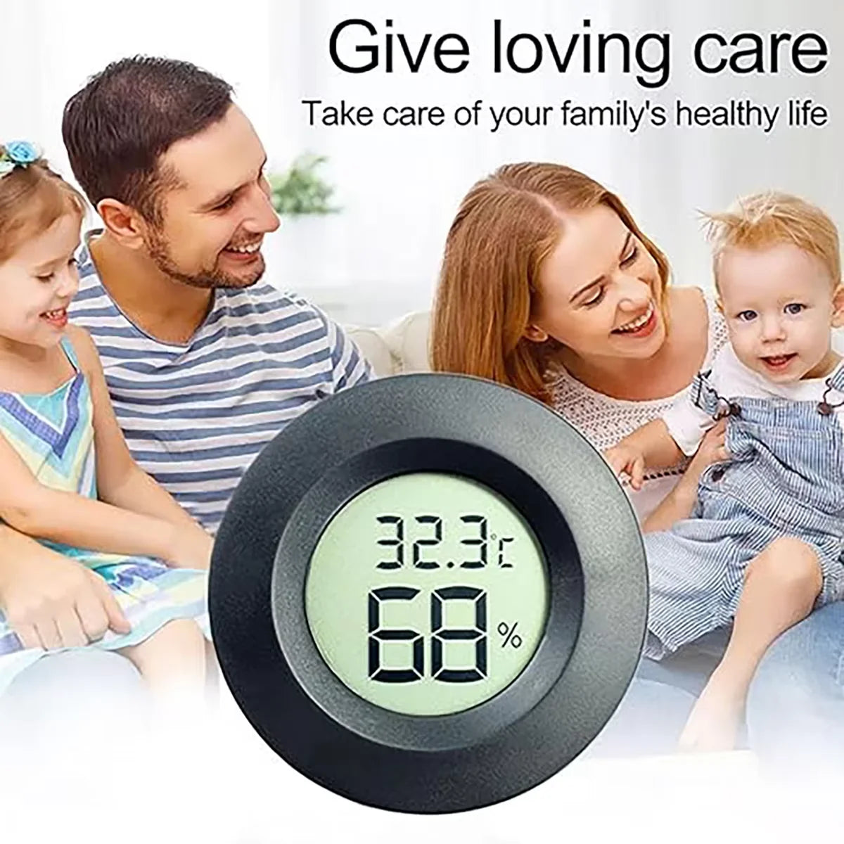 Round Digital LCD Thermometer For Car Indoor Room Cigar Wine Cabinet Digital Temperature Humidity Meter Pet Acrylic Box
