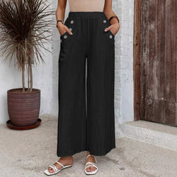 Women's Casual Pants Elastic High Waist Loose Solid Color Wide-leg Pants