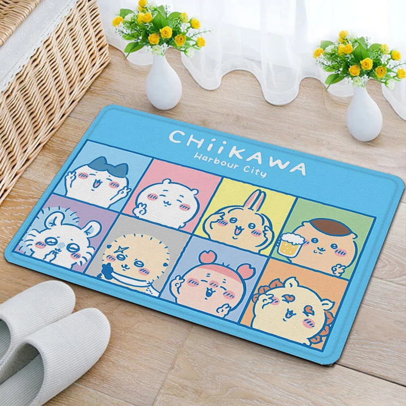 Anime Chiikawas Flannel Carpets Anime Anti-slip Floor Mats Cartoon Living Room Bathroom Rectangle Doormats Home Decor Women Gift