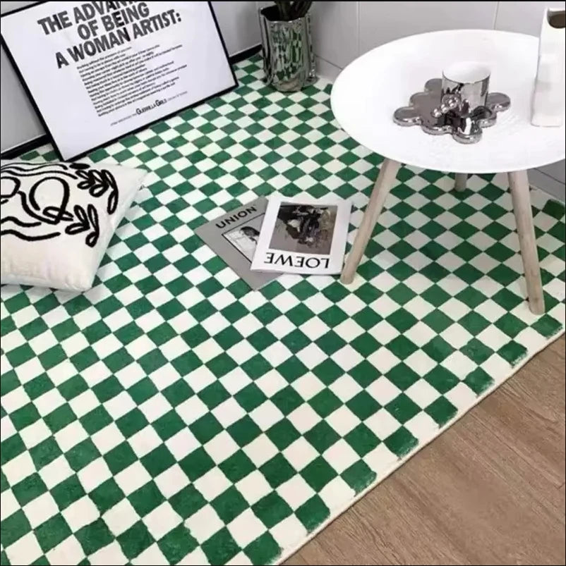 VIKAMA Checkerboard Carpet Living Room Modern Simple Nordic Bedroom Room Bedside Coffee Table Sofa Plaid Carpet Home Decoration