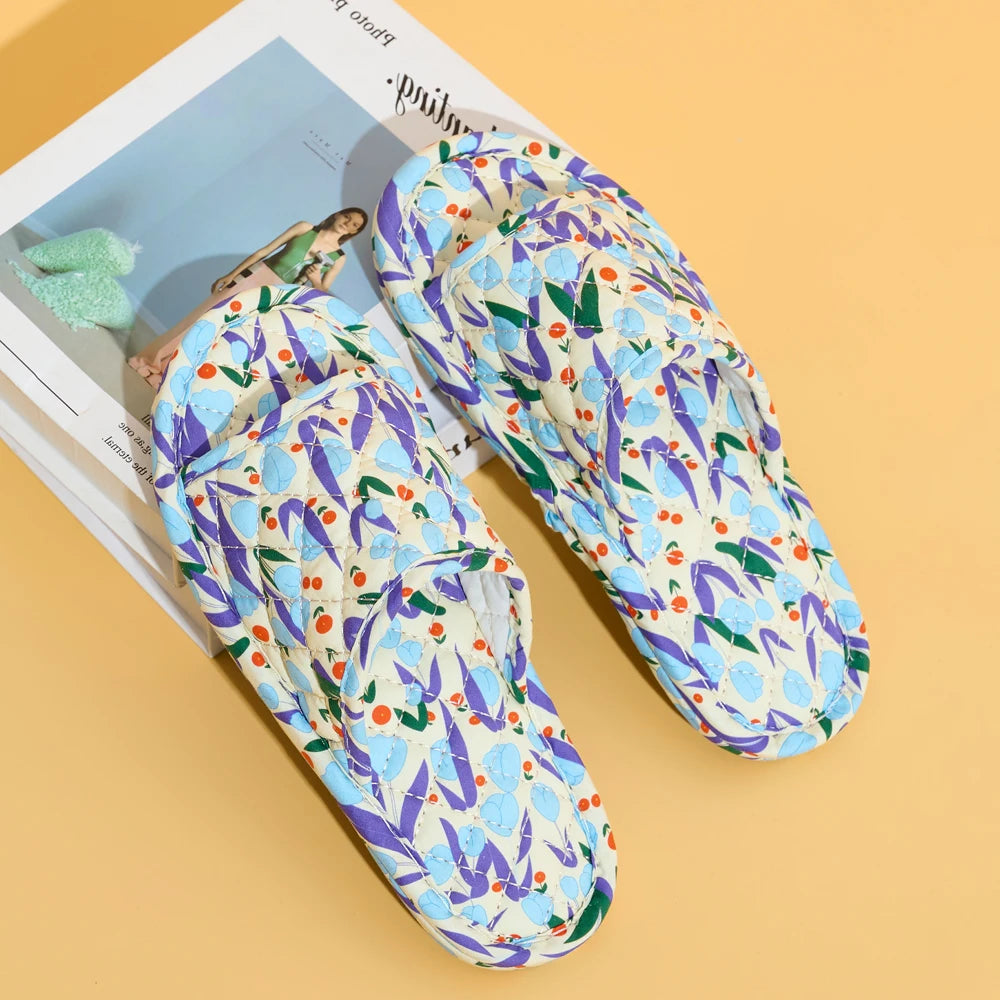 Summer Women Home Slippers Soft Cotton Floral Floor Shoes Antislip Indoor Slippers Fashion Lightweight Bedroom Shoes