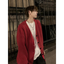 Retro Simple Solid Color And V-neck Men's Knitting Sweater