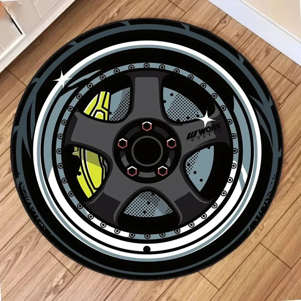 VIKAMA Car Hub Round Cushion Soft Non-Slip Living Room Bedroom Carpet Modified Car Enthusiasts Home Decoration