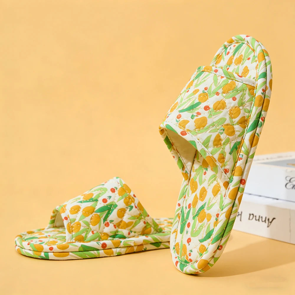 Summer Women Home Slippers Soft Cotton Floral Floor Shoes Antislip Indoor Slippers Fashion Lightweight Bedroom Shoes