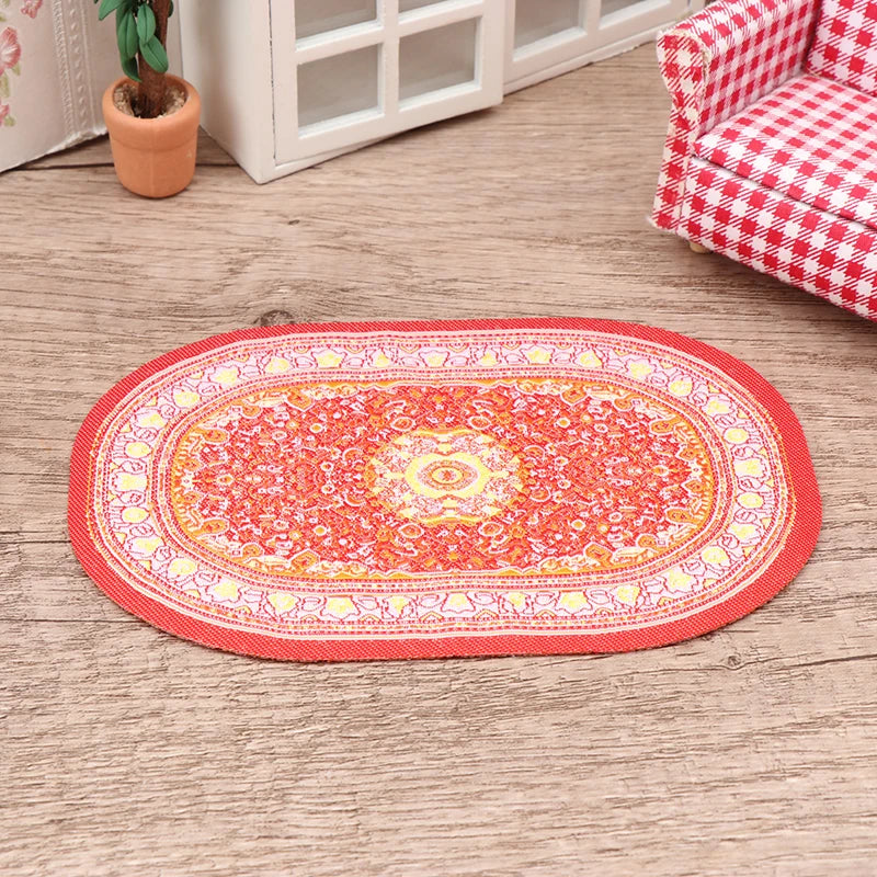 1:12 Dollhouse Miniature Round Floor Rug Cover Oval Carpet Floor Mat Model Bedroom Living Room Decor Toy Doll House Accessories