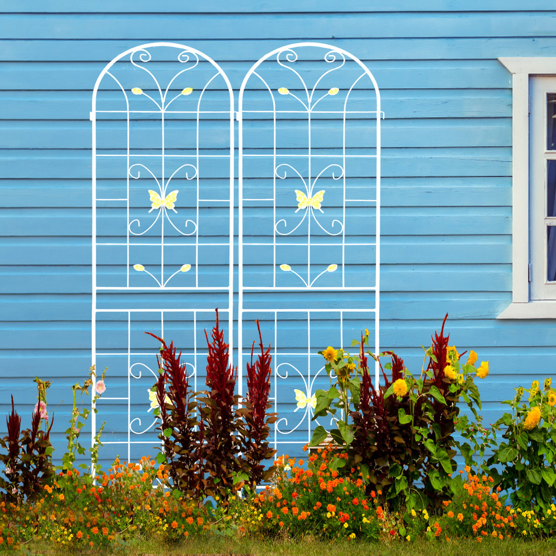 2 Pack Metal Garden Trellis 86.7 X 19.7 Rustproof Trellis For Climbing Plants Outdoor Flower Support Cream White