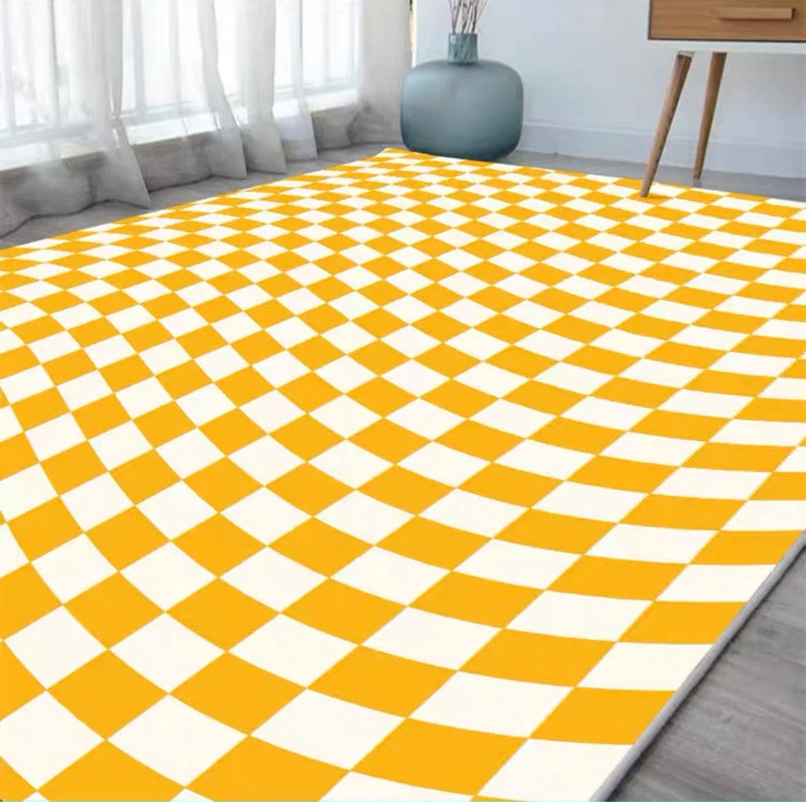 VIKAMA Checkerboard Carpet Living Room Modern Simple Nordic Bedroom Room Bedside Coffee Table Sofa Plaid Carpet Home Decoration