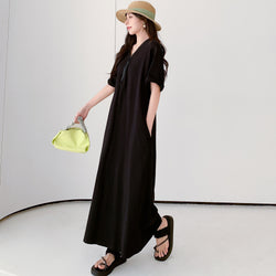 Retro Hepburn Zipper Dress Summer Loose Casual Slightly Fat