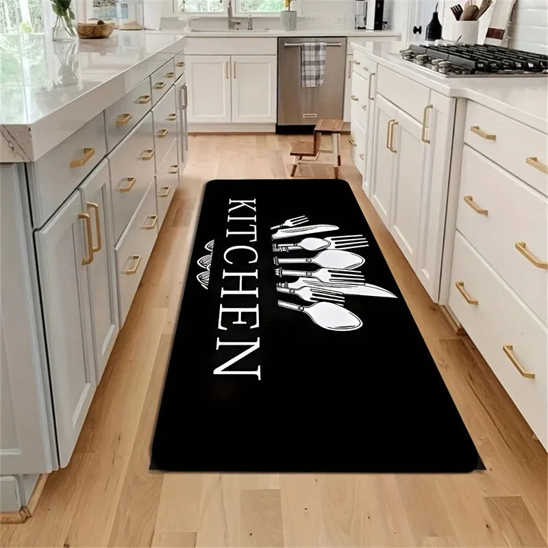 1 Piece Black Kitchen Floor Mat Bathroom Carpet Living Room Rug Bedroom Rug Entrance Mat Washable Non-Slip Carpet Room Decor